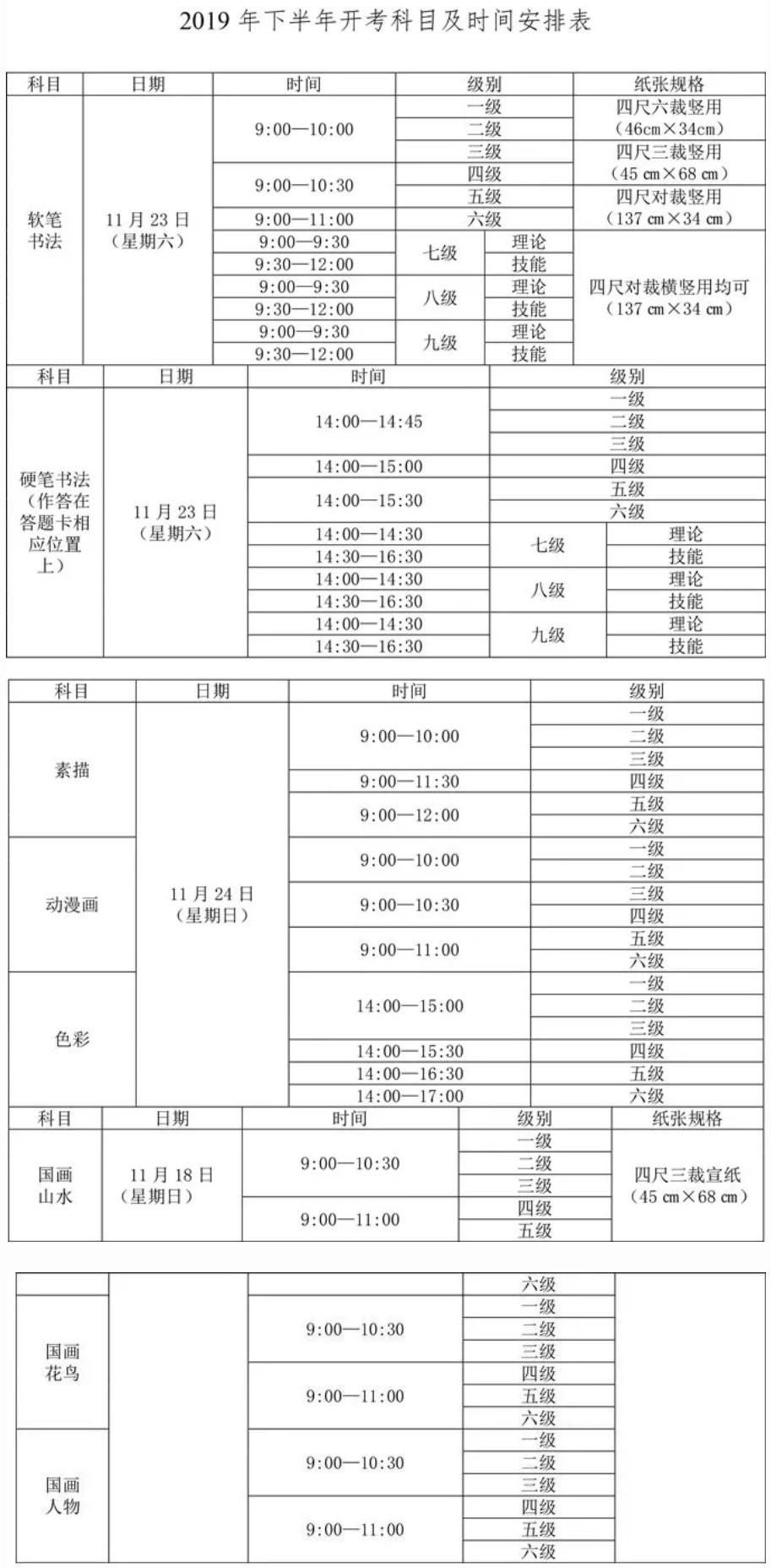 2019四川省下半年书画等级考试报考公告（中国教育考试网）